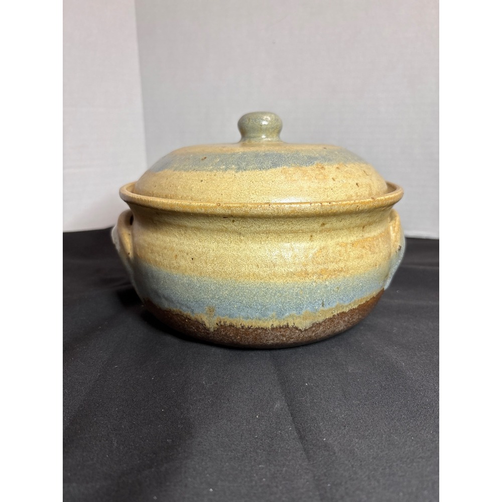 Handcrafted‎ Pottery Bowl with Lid, Earth Tone Colors, Unique Handmade Ceramic